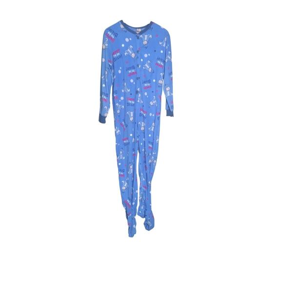 Disney Eeyore Happy To Be Blue Fleece Button Front Footed Pajamas Size Medium - Picture 8 of 8